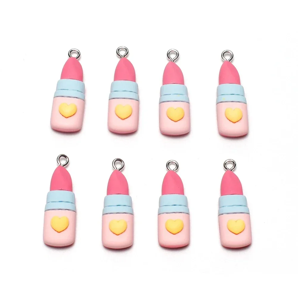 10pcs Simulated Lipstick Fun Charms Resin Makeup Pendants for Earring Necklace Keychain Jewelry Making Supplies Diy Findings