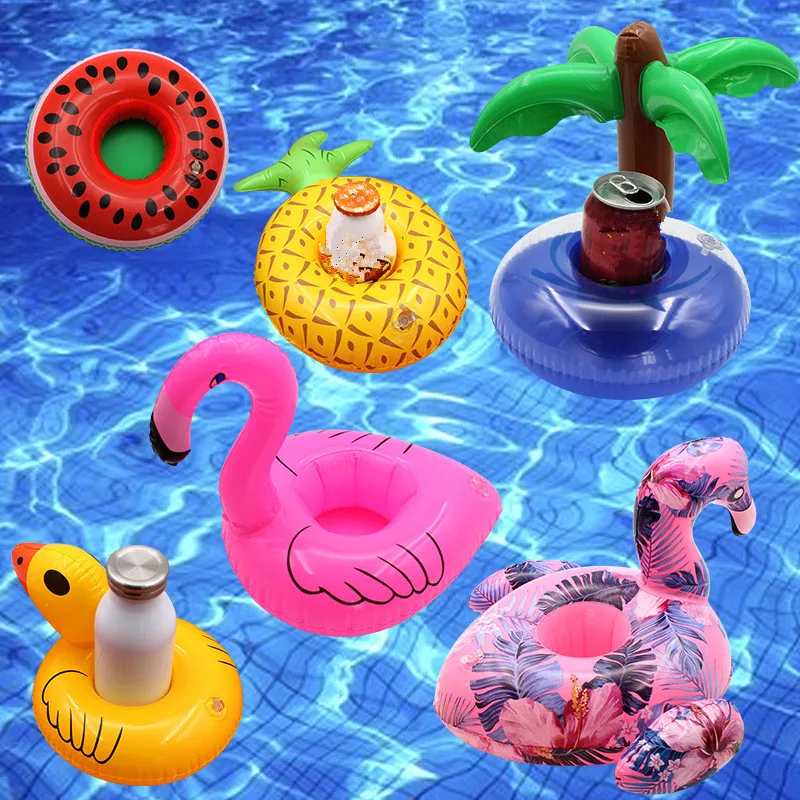 Mini Water Floating Inflatable Cup Holder Cartoon Fruit Shape Drink Holder Swimming Pool Float Bathing Pool Toy Party Decor