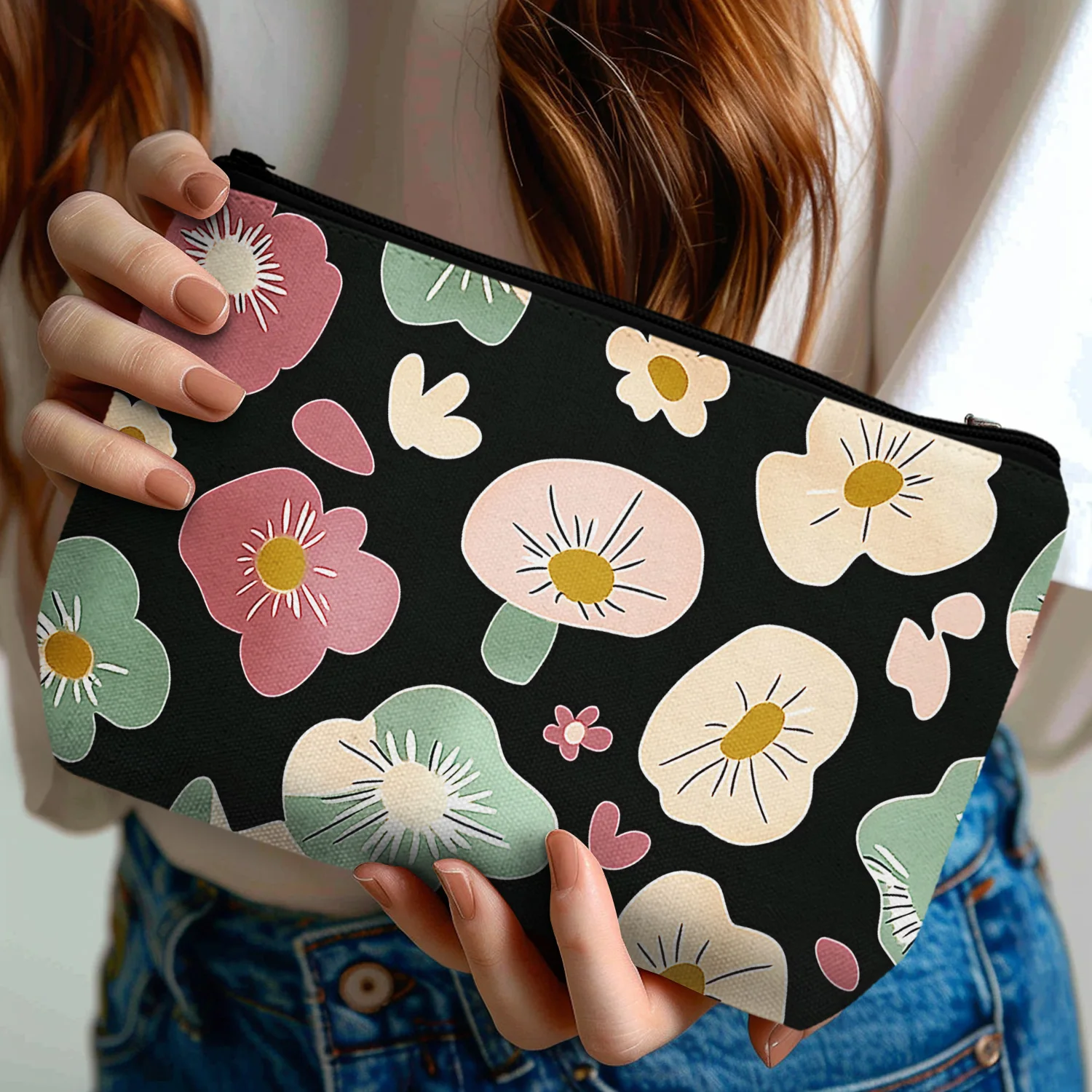 1Pc Floral Makeup Bag Wildflower Pattern Makeup Bag Makeup Bag With Zipper Aesthetic Makeup Bag Perfect Gift For Sisters