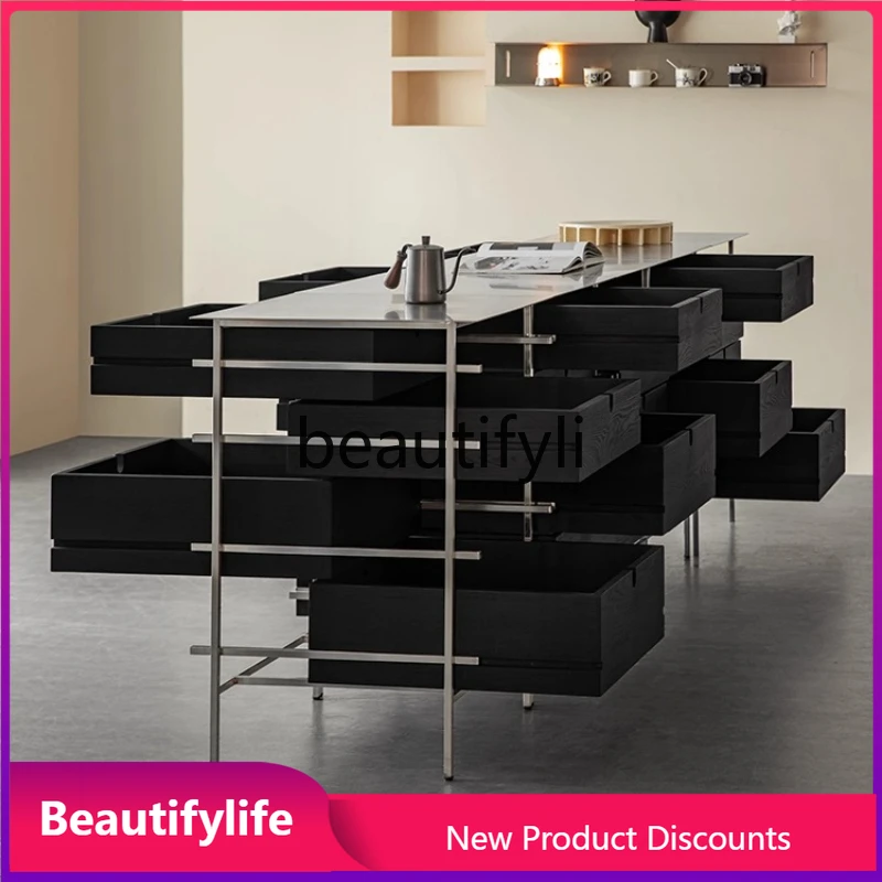 

B6 Ash Wood Chest of Drawers Solid Wood Storage Cabinet Minimalist Stainless Steel Living Room Multi-Functional Cabinet