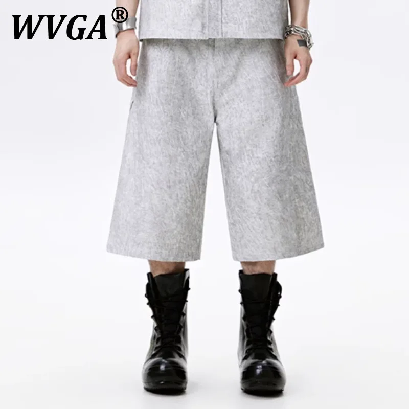 

WVGA Spring Summer New Men High Street Elegant Fashion Soild Color Wide-Leg Shorts Niche punk Chic Casual Capris Pants Ins W7247