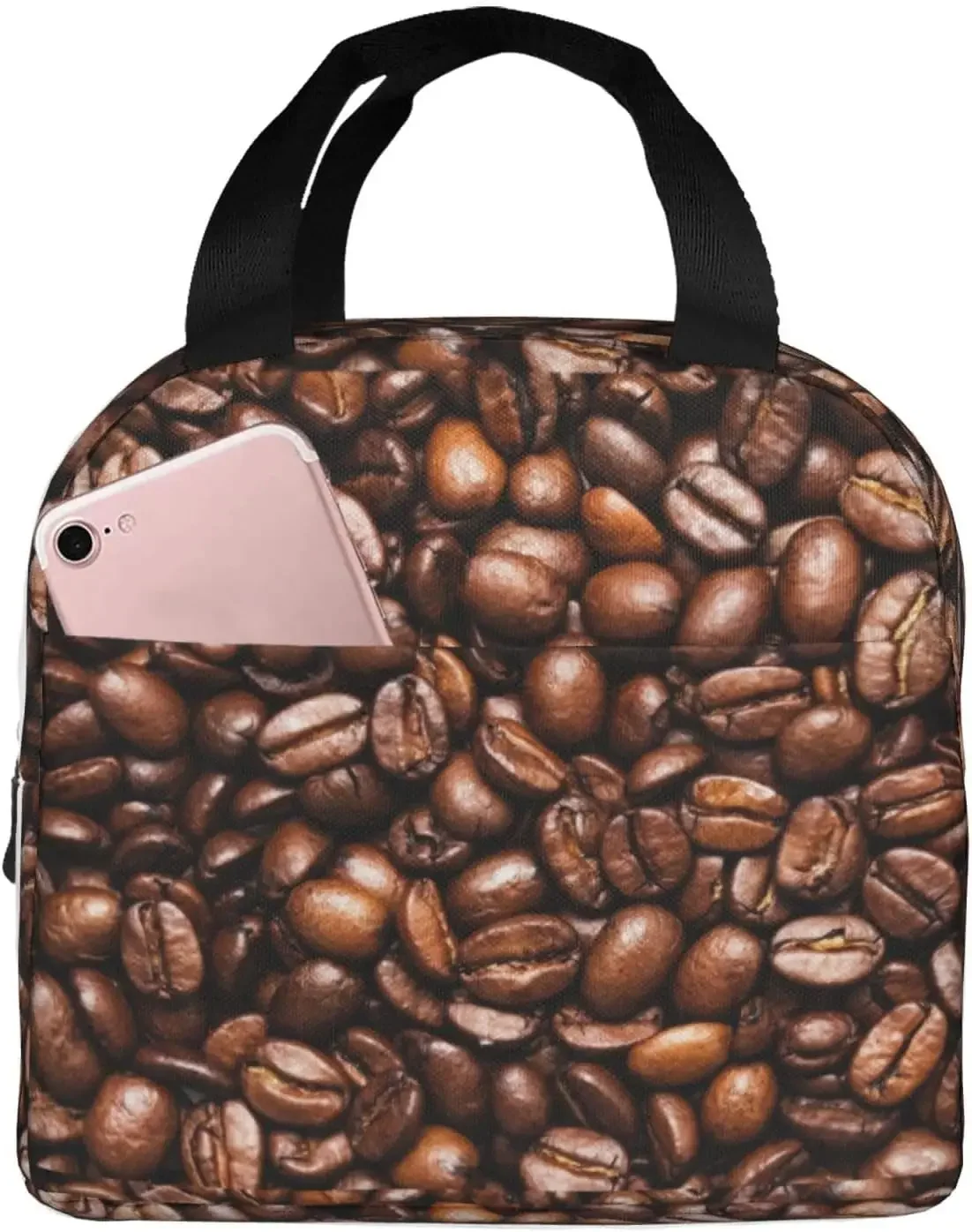 Funny Roasted Coffee Beans Print Lunch Bag Leakproof, Therma,Cooler Tote Portable Thickened Insulation Lunch Bag