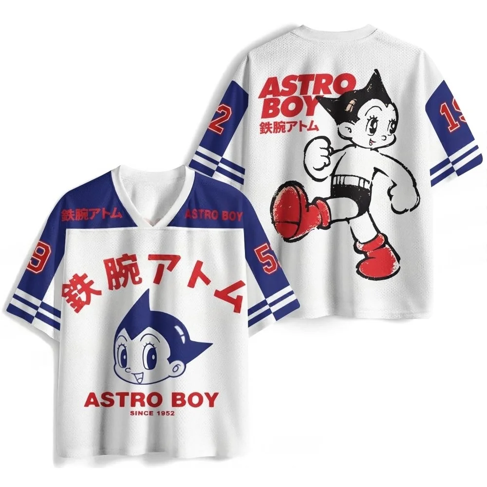 Bandai Astro Boy Quick Dry V-neck Short Sleeved T-shirt, Anime Pattern Neutral Casual Sports T-shirt Training Clothes Breathable