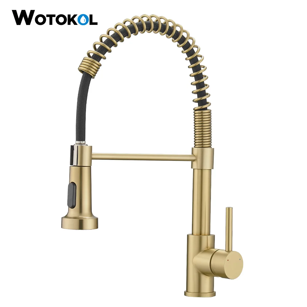 WOTOKOL Fashion Kitchen Faucets Stainless Steel Faucets for Kitchen Sink Pull Down Spring Spout Mixers Tap Hot Cold Water Crane