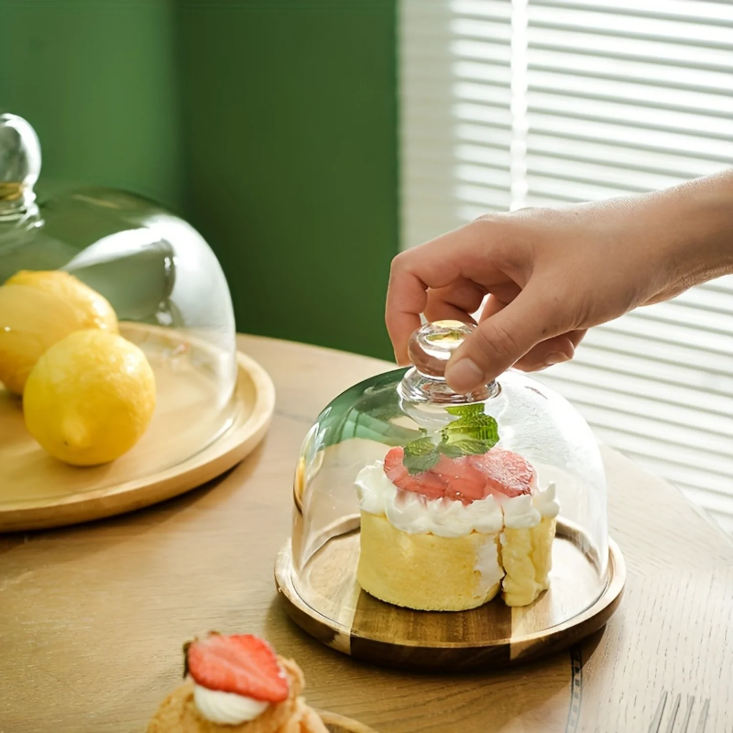 Clear Bread Stand With Glass Lid, Household  Food Dustproof Cover, Dessert Plate, Cake Display Stand, Dessert Severing Tray, For