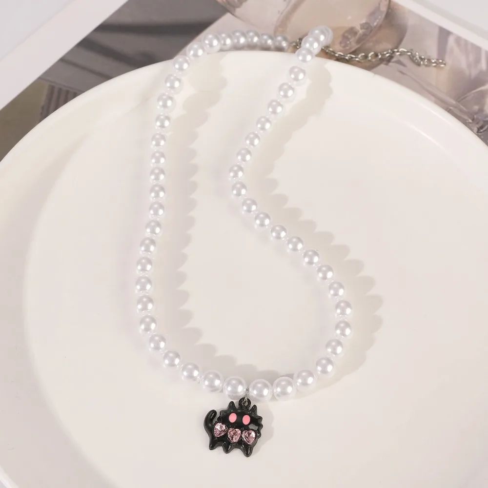 Beauty Sweet Pink Cross Necklace Punk Y2K Pearl Beaded Necklace Imitation Pearl Exquisite Love Heart Pearl Necklace Party