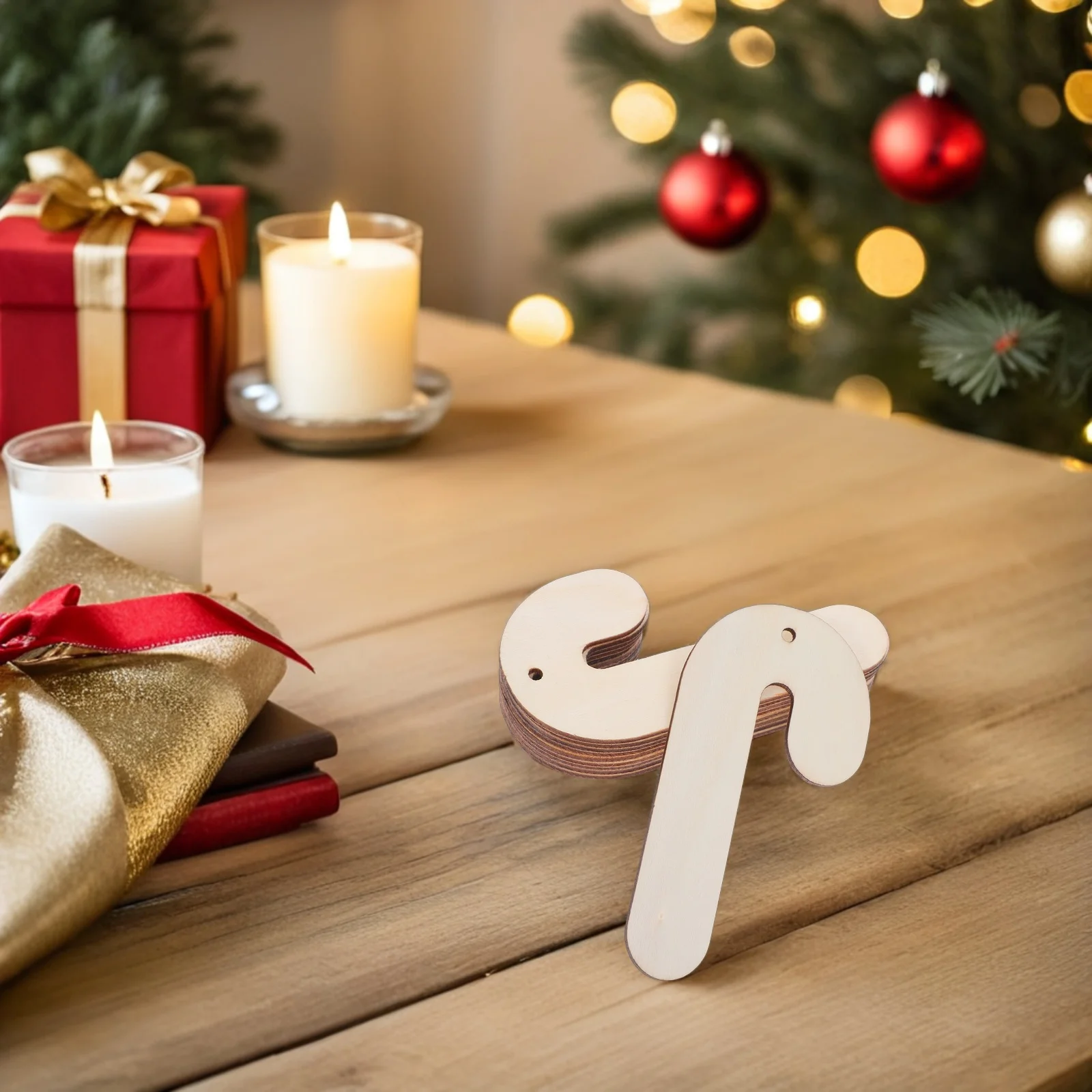 

30Pcs Christmas Candy Cane Wood Cutouts Unfinished Blank Wooden Slices DIY Painting Crafts Hanging Ornaments Decor