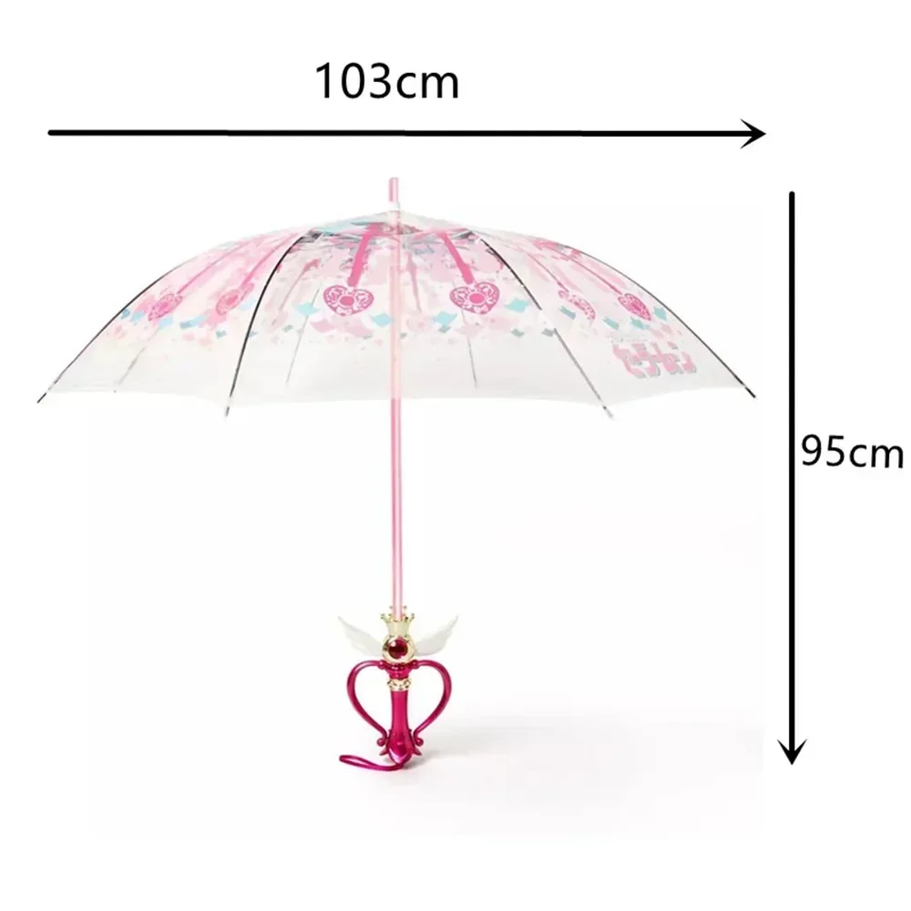 Sailor Moon Umbrella Pink Girls Christmas Gift Tsukino Usagi Luminous Magic Stick Umbrella Transparent Rain Gear Paraguas Women