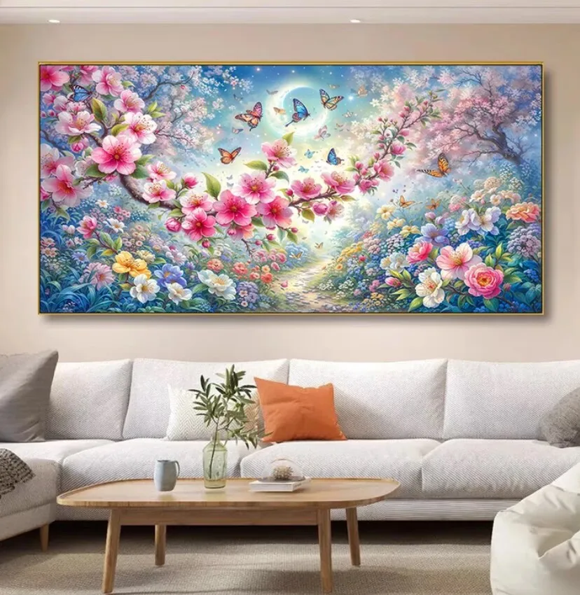 9ct 60x100cm Peach Blossom Cross Stitch Embroidery DIY Printed Kits Needlework Set Home Decor Crafts With Needles New