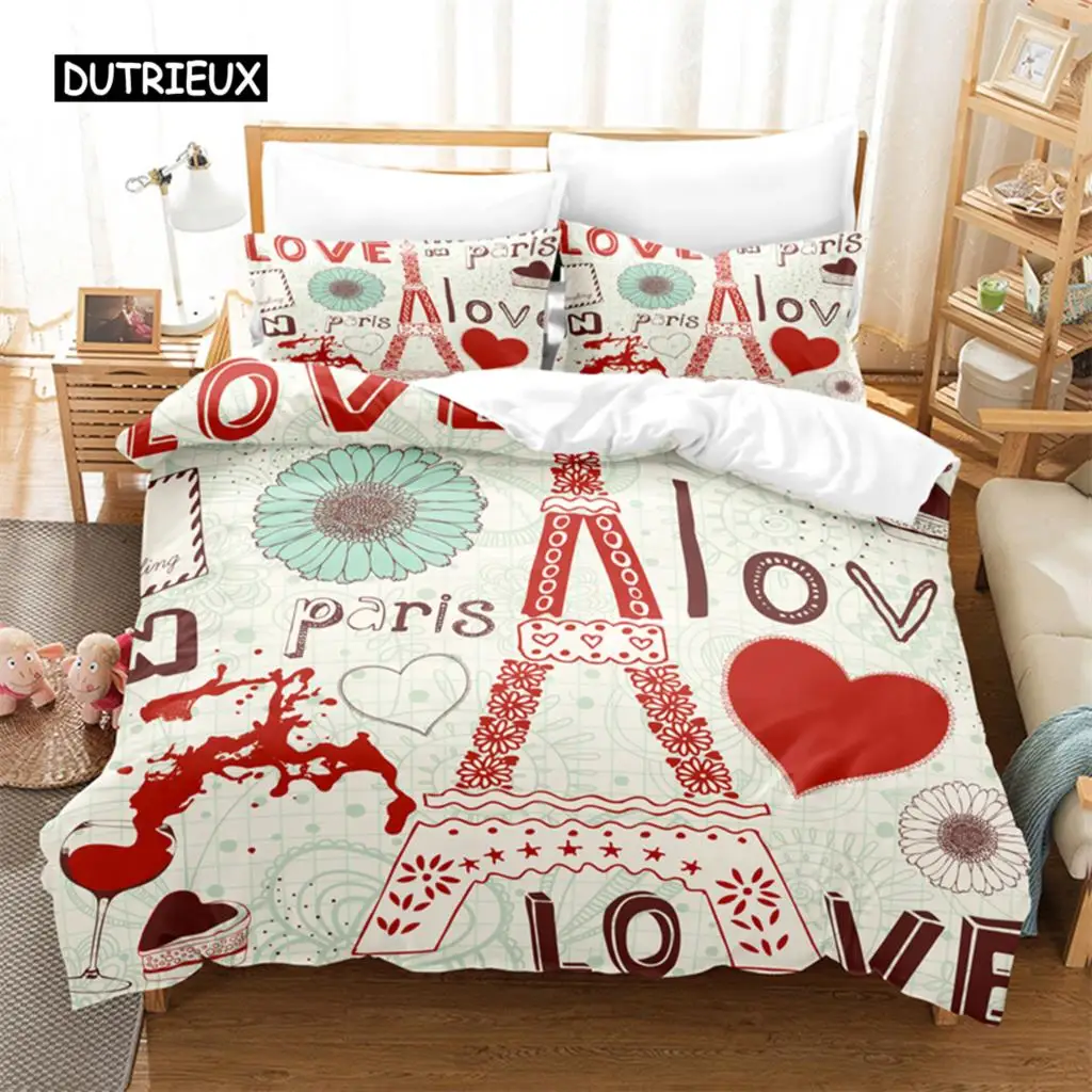 

Romantic Paris Bedding Set Duvet Cover Set 3d Bedding Digital Printing Bed Linen Queen Size Bedding Set Fashion Design