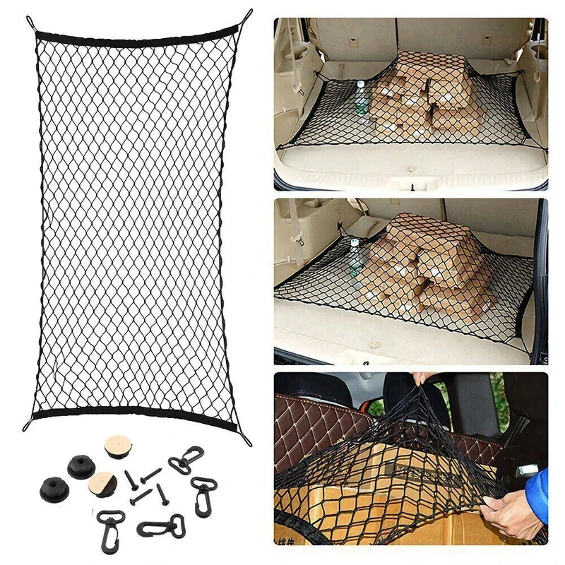 Heavy-Duty Adjustable Cargo Net – 48x36 Elastic Nylon-Webbed Tie-Down Net with Zinc S-Hooks for SUV, Van & Pickup Truck