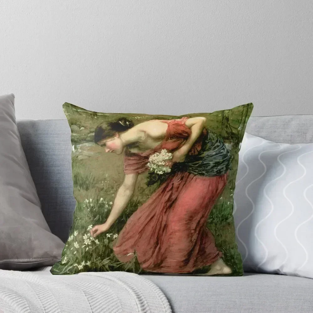 

Narcissus - John William Waterhouse Throw Pillow Christmas Covers For Cushions Plaid Sofa Custom Cushion Photo pillow