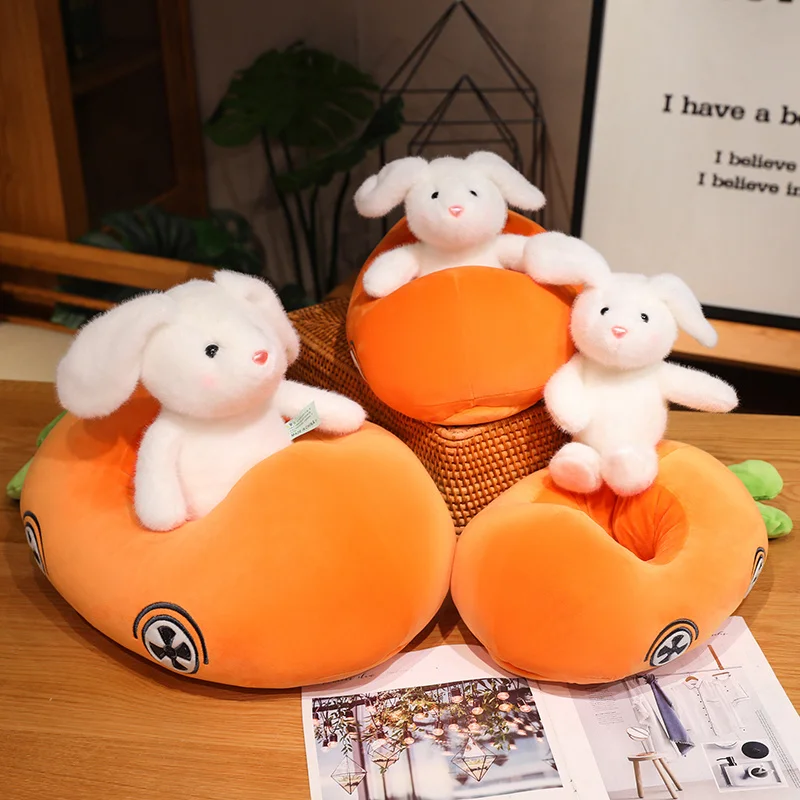 Cute Funny A Rabbit Driving A Carrot Car Combination Plush Toys Soft Stuffed Cartoon Carrot Cart Rabbit Doll Decor Birthday Gift