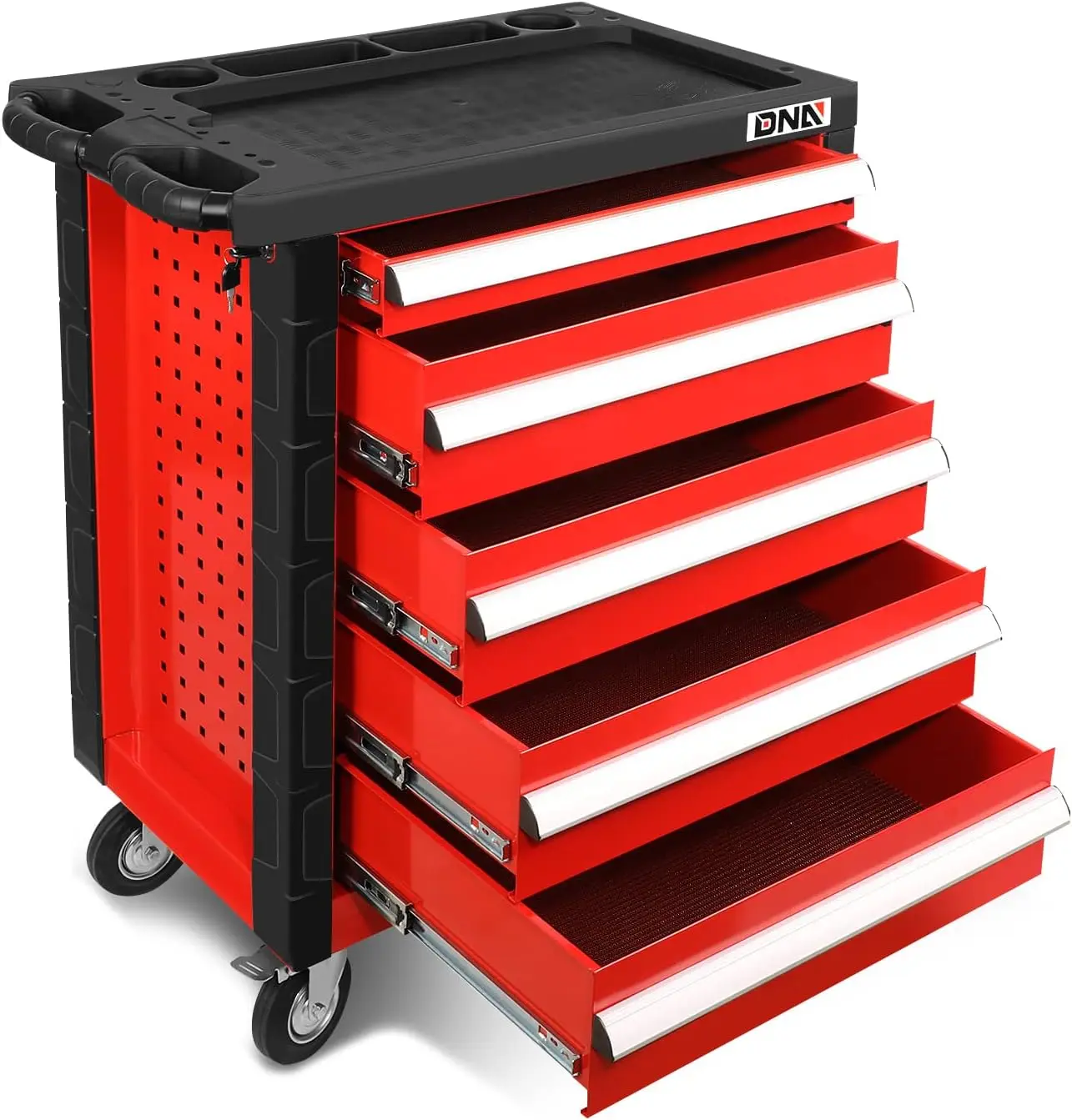 

30.5" L X 18" W X 38" H 5-Drawer Lockable Slide Tool Chest Rolling Tool Cart Cabinet (TOOLS-00001)with Keys Red Upgrade Package