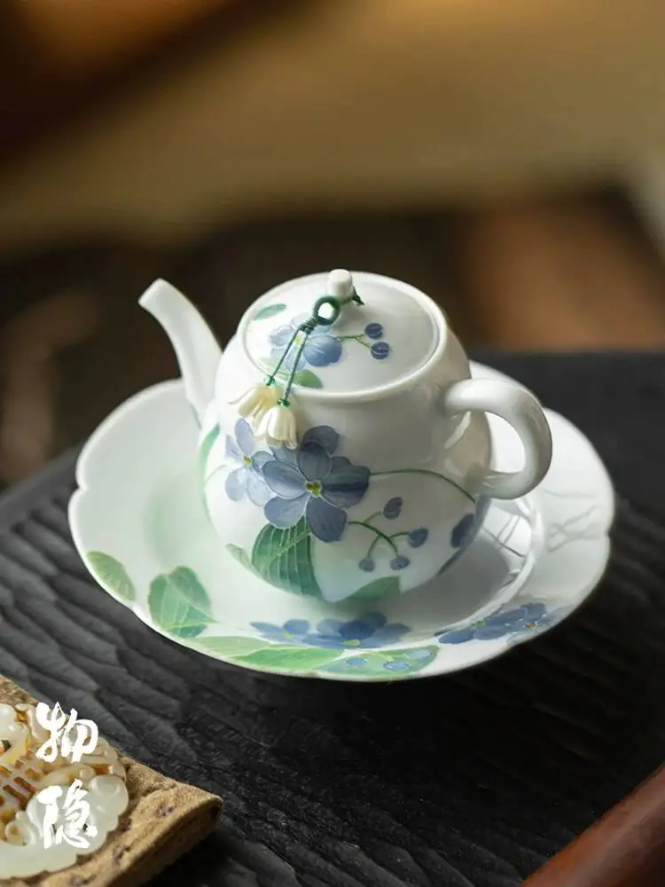 Wuyintang teapot Household Hand Painted Stacked Fulu Teapot Single Pot Ceramic Kung Fu Tea Set Lily Of The Valley