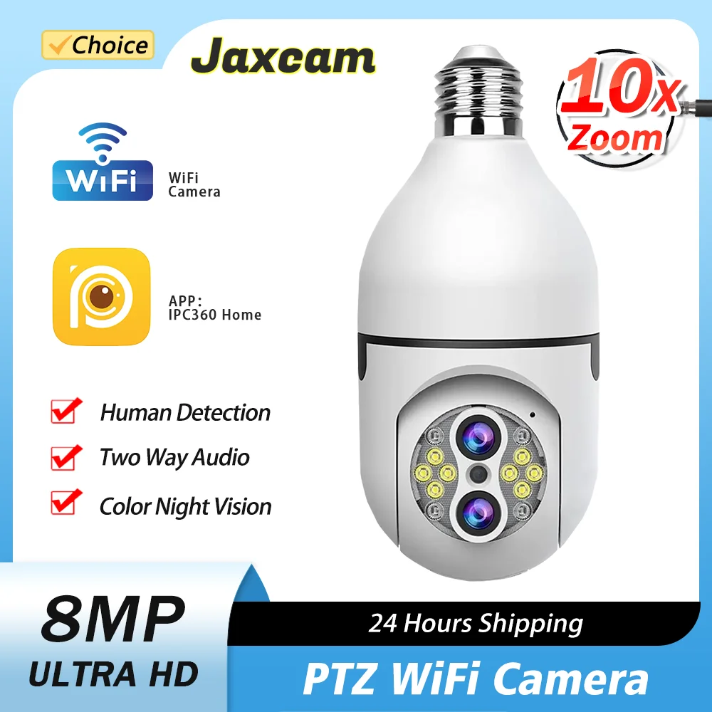 

8MP 4K E27 Bulb Camera WiFi Baby Monitor 10X Zoom Auto Tracking Indoor Video Surveillance Home Security Cam Floodlight Carecam