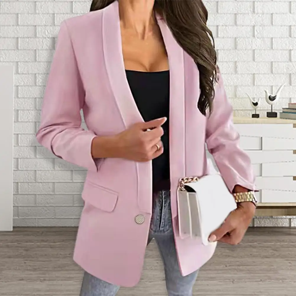 Women's Blazer Coat Long Sleeve Flap Pockets Single Button Office Blazer Fashion Solid Color Lapel Office Suit Jacket Workwear