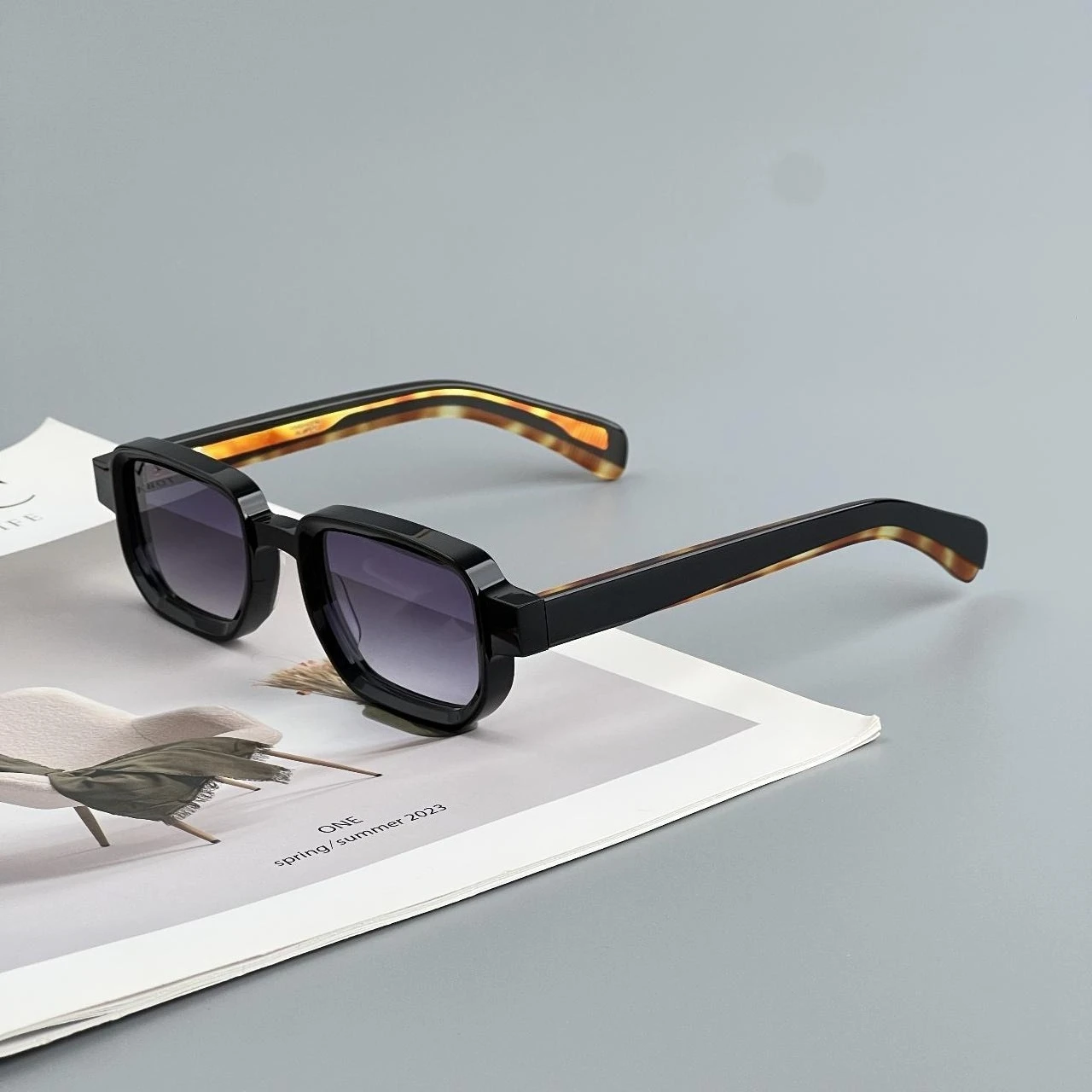 Rectangle Thick Acetate Sunglasses Men Women Vintage Designer American Style Classic Trendy Eyewear
