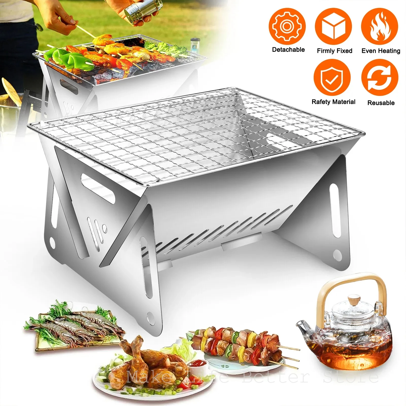 

304 Stainless Steel Barbecue Grill Portable Outdoor Stove IGT Table Stove Folding Firewood Stove Barbecue Camping Stove