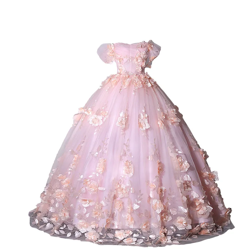 Exquisito vestido De novia con hombros descubiertos, vestidos De baile Rosa dulce, apliques De flores, vestido De fiesta De hadas, novedad De 2023