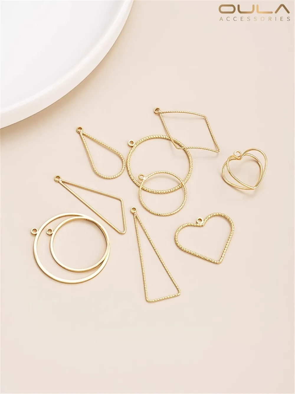 

14K Gold Guarantee with Hanging Geometric Frame Pendant Round Drop Triangle Heart Diy Handmade Earrings Pendant Accessories