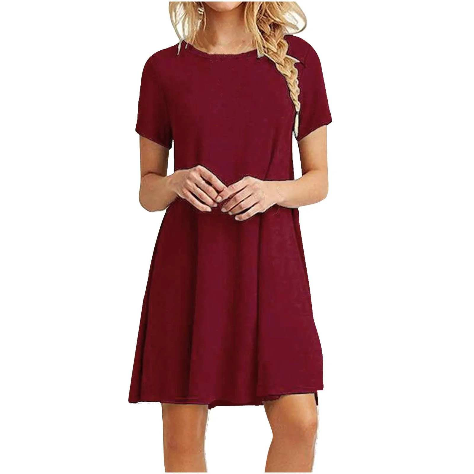 

Basic Simple Solid Color Bohemain Dresses For Women Sundress Women's Casual Loose Dress Round Neck Holiday Party Mini Dress