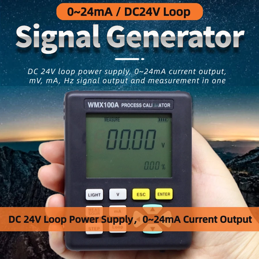 WMX100 Hand-held process calibrators variety of signal measurement LCD Signal Generator Voltage Rate 24V Loop Current Calibrator