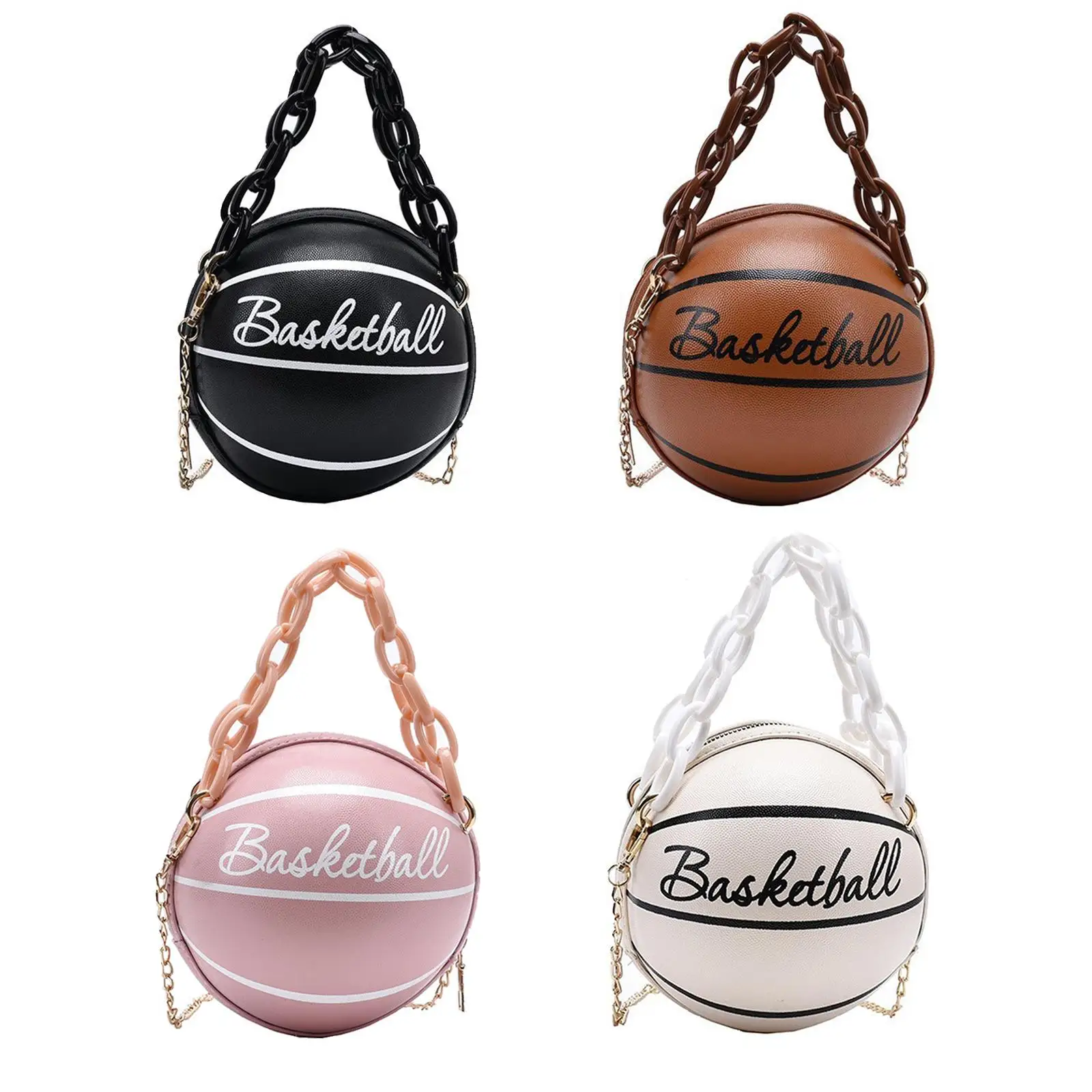 Small Basketball Shaped Handbags with Chain PU Leather Round Graphic Tote for Vacation Ladies Gift Shopping Beach