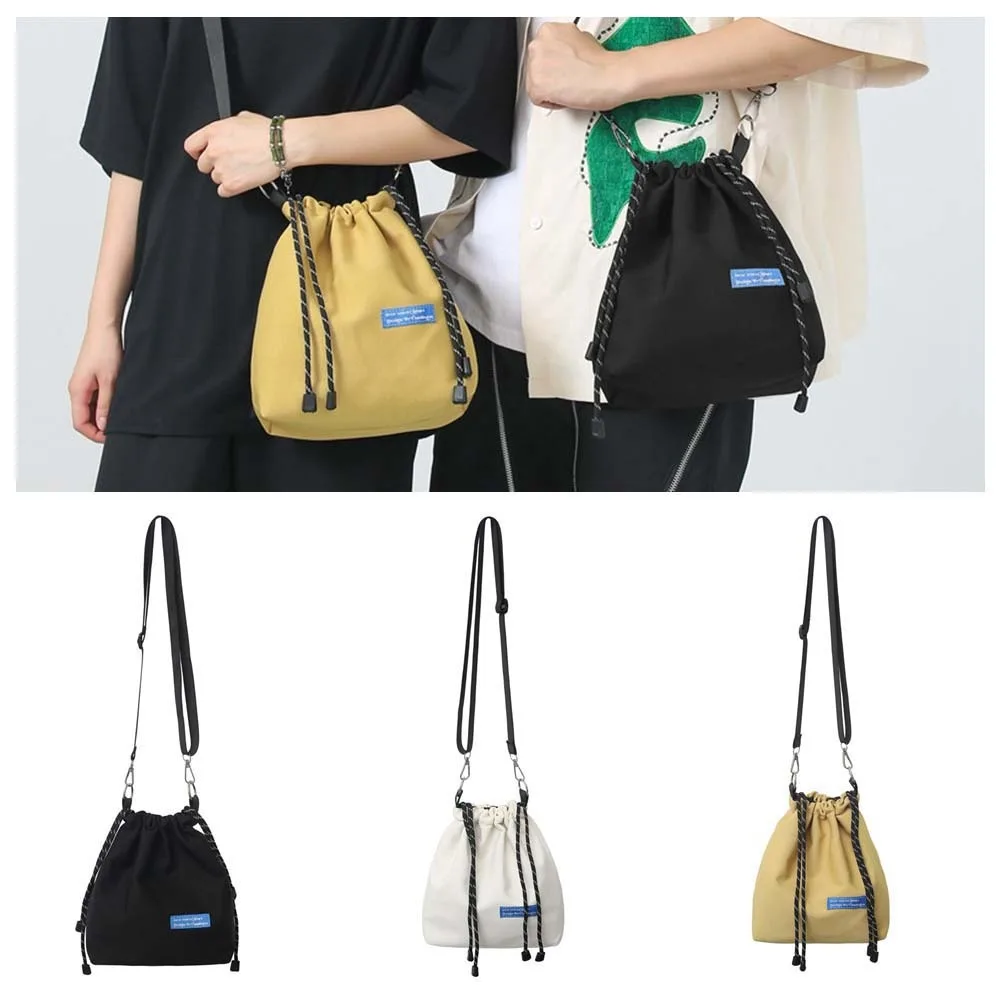 

Nylon Drawstring Bucket Bag Storage Casual Korean Style Shoulder Bag Handbag Black/White/Yellow Men Crossbody Bag Men Women