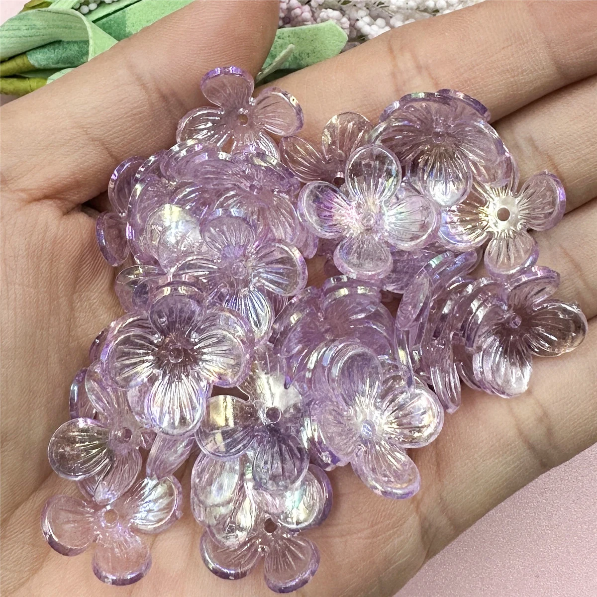 100pcs 16mm Clear Crystal Acrylic Small Flower Beads Handmade Materials Accessories DIY Hairpin Earrings Bracelet