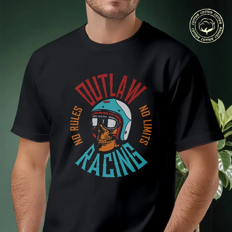 

2026 Men Cotton Casual T-shirts Outlaw Racing Motorcycle Tee Men s Summer Cycling Sportswear Tops