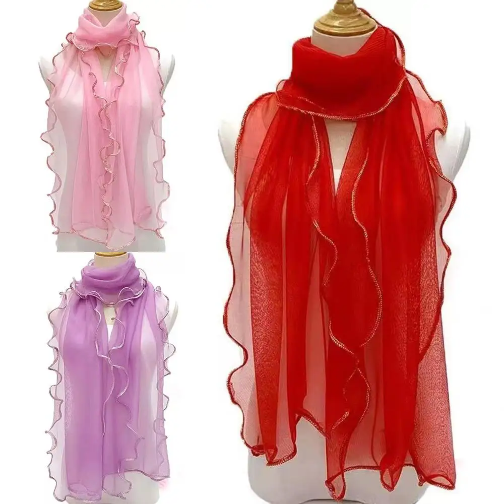 

Весна-лето, тонкий шейный платок, шарф-хиджаб, кружевной шарф с загнутыми краями, дышащие длинные шарфы, элегантный солнцезащитный платок