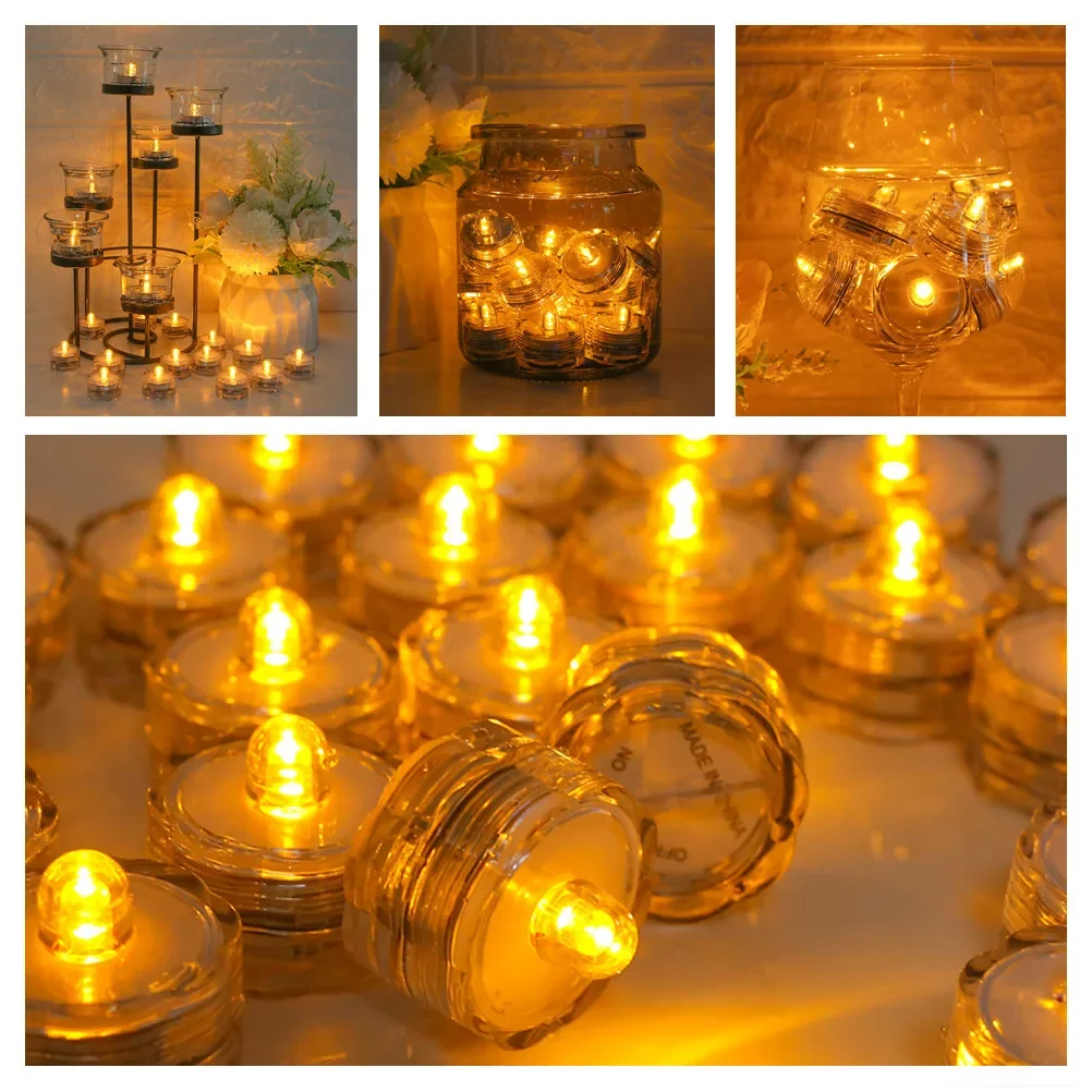 Set of 12 Waterproof LED Tea Lights Submersible Battery Operated LED Candle For Wedding Fountain Vases Tub Fish Tank Decor Light