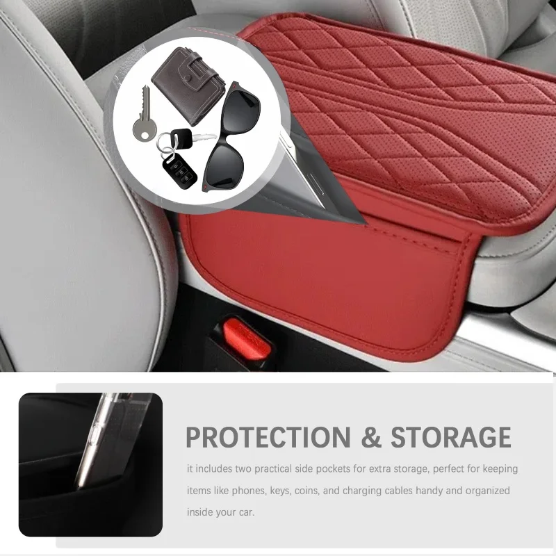 1 piece automotive elbow pad, PU leather embroidered armrest box mat, 12.4*7.48 inches, comfortable and durable for storing phon