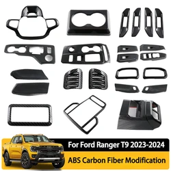 For Ford Ranger Wildtrak T9 2023 2024 Car Armrest Box Gear Shift Frame Interior ABS Carbon Fiber Modified Decorative Cover