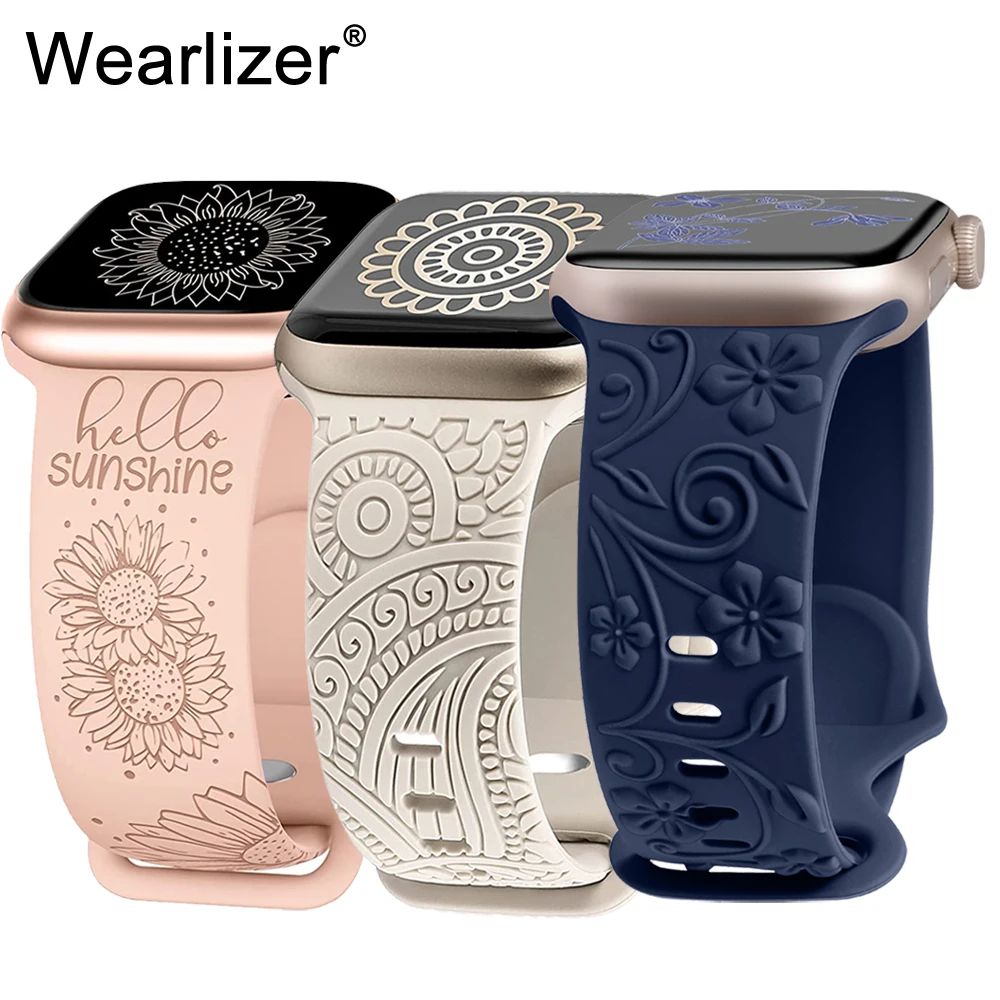 

Силиконовый ремешок Wearlizer с гравировкой для Apple Watch Band 49 мм 45 мм 44 мм 42 мм 41 мм 40 мм, спортивный браслет для iWatch 8/7/6/5/4/3/SE