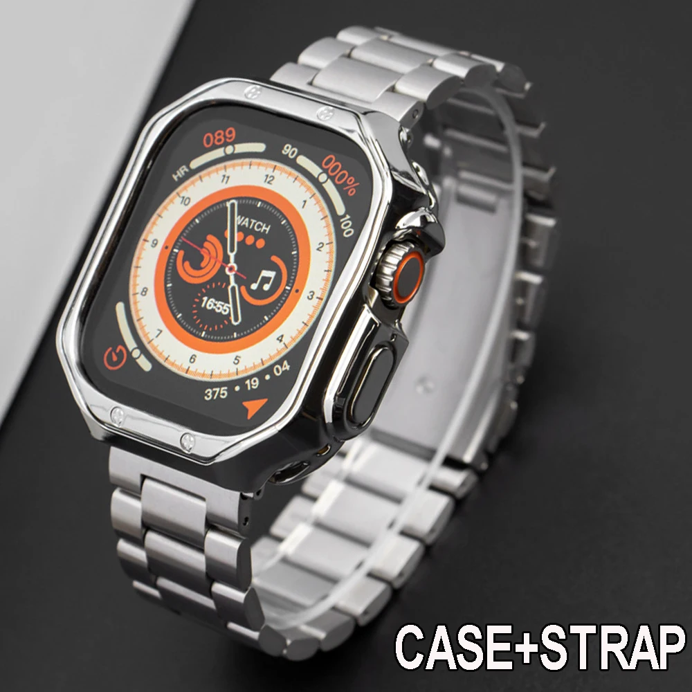 TPU Case+Metal Strap For Apple Watch Ultra Band 49mm 46mm 42mm 45/44mm 41mm 40/38 Stainless Steel Bracelet Series 11 10 9 8 7 SE