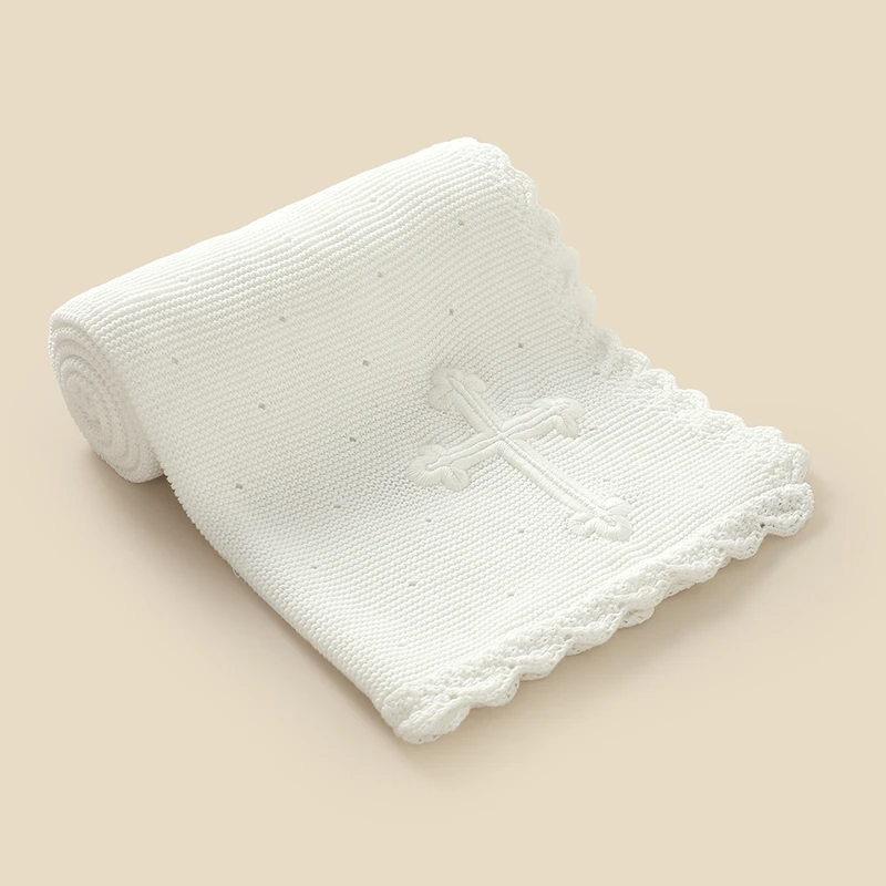 100*80 سنتيمتر القطن الطفل التعميد البطانيات لينة متماسكة مع خياطة الصليب الوليد بنين بنات قماط الحضانة بطانية المعمودية هدية #2