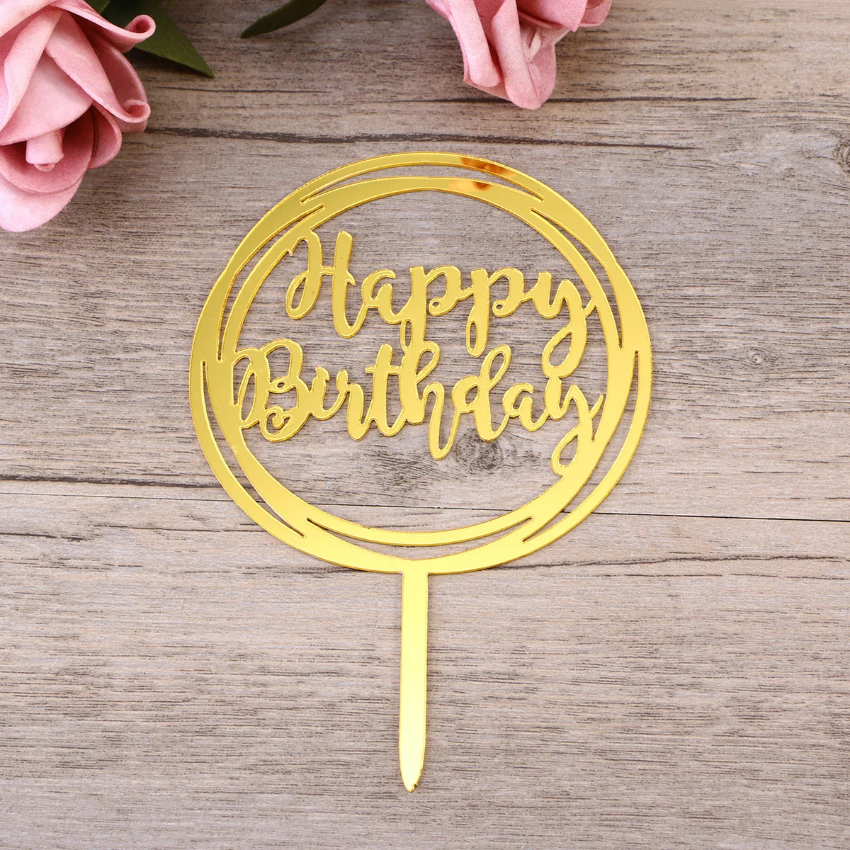 

Happy Birthday Acrylic Cake Topper in Golden Multi-Circle Shape Acrylic Birthday Topper for Party Cake Decorations