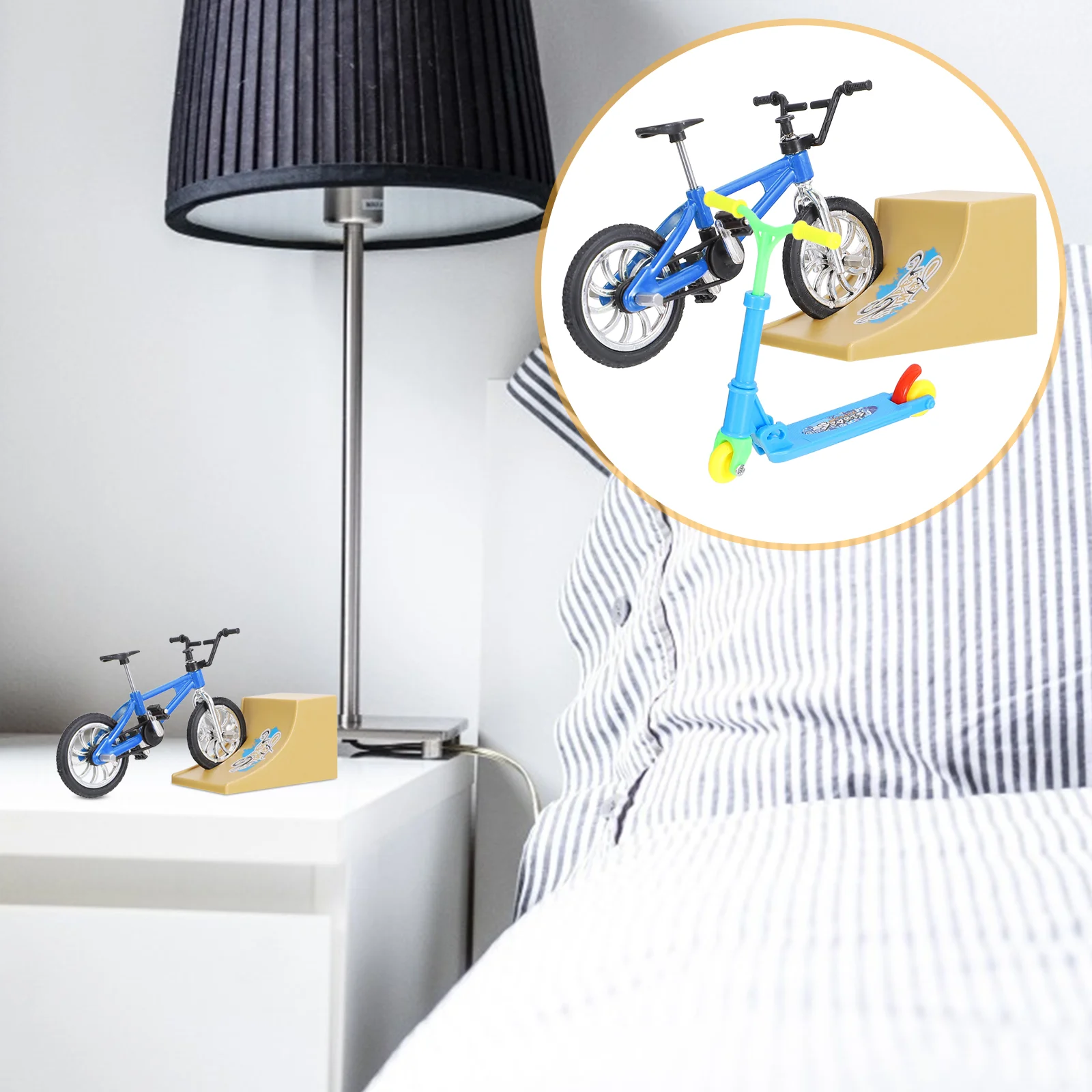 Finger Bike Mini Sports Toys with Ramp Fingertip Stress Reliever Scooter Plastic Educational