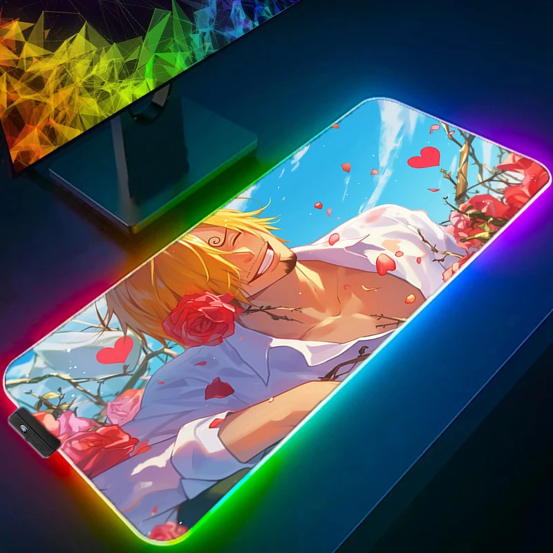 RGB LED Mauspad Büro Schreibtisch Matte One Piece Sanji Computer Spiel Mousepad Gummi Tastatur Pad PC Zubehör Maus Matte Tablet Pad