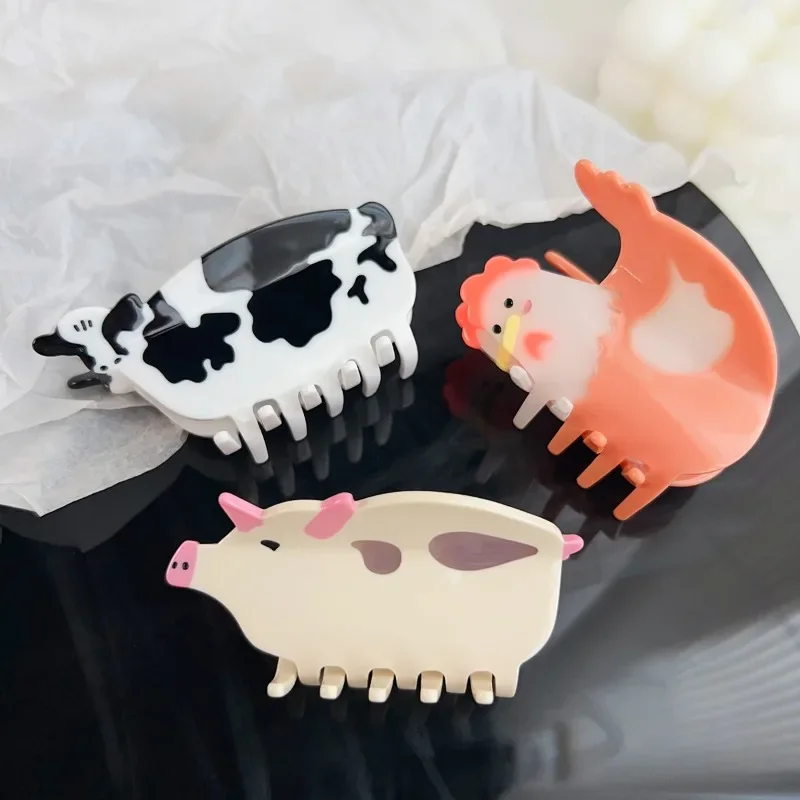 Big Sale Animal Farm Hair Claw Clips Cute Cartoon Cows Piggy Acetate Chickens Crab Hair Clip Hair Accessories for Women Hairpins