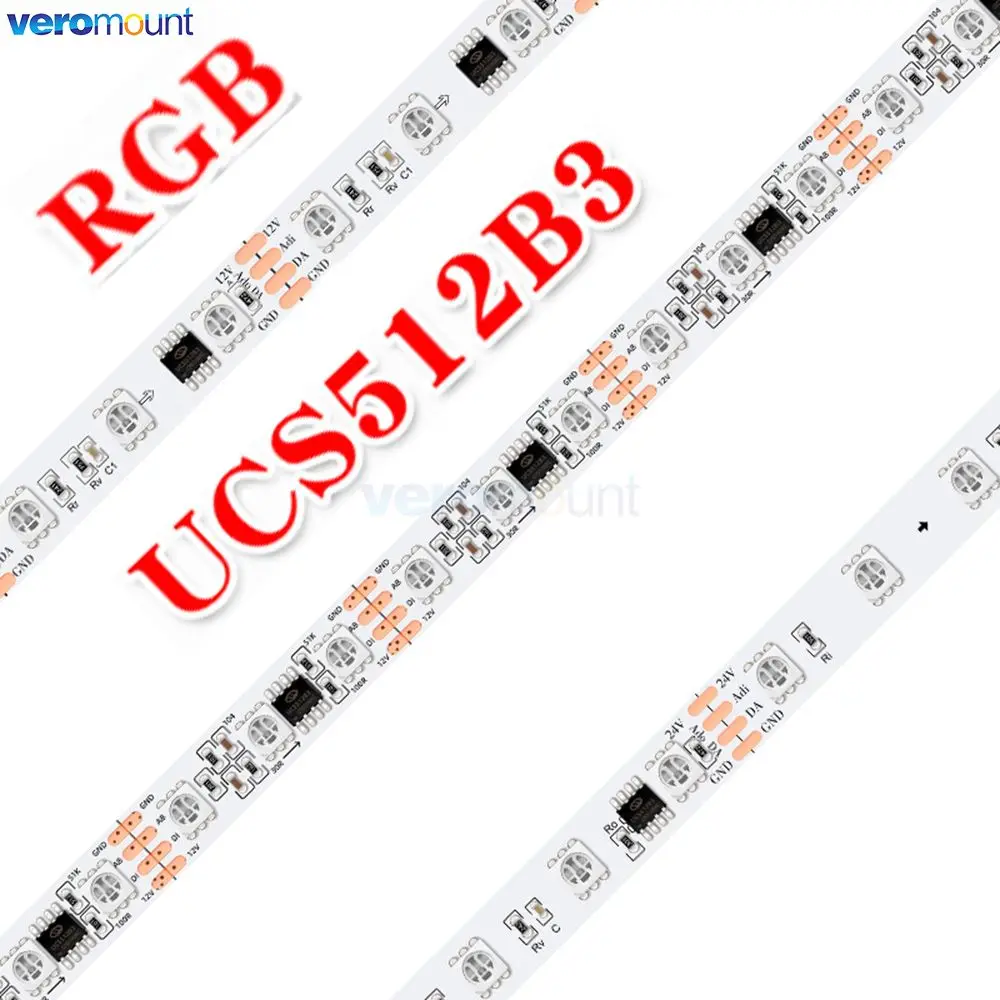 

5m 12V 24V DC DMX512 Pixel LED Strip SMD 5050 RGB Full Color UCS512B3 External IC Breakpoint Continuity 60/72LEDs/m 10mm PCB