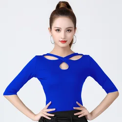 New Latin Dance Top Modern Dance Training Skills Clothing Female Adult Mid Sleeved Top Wearing Both Front and Back