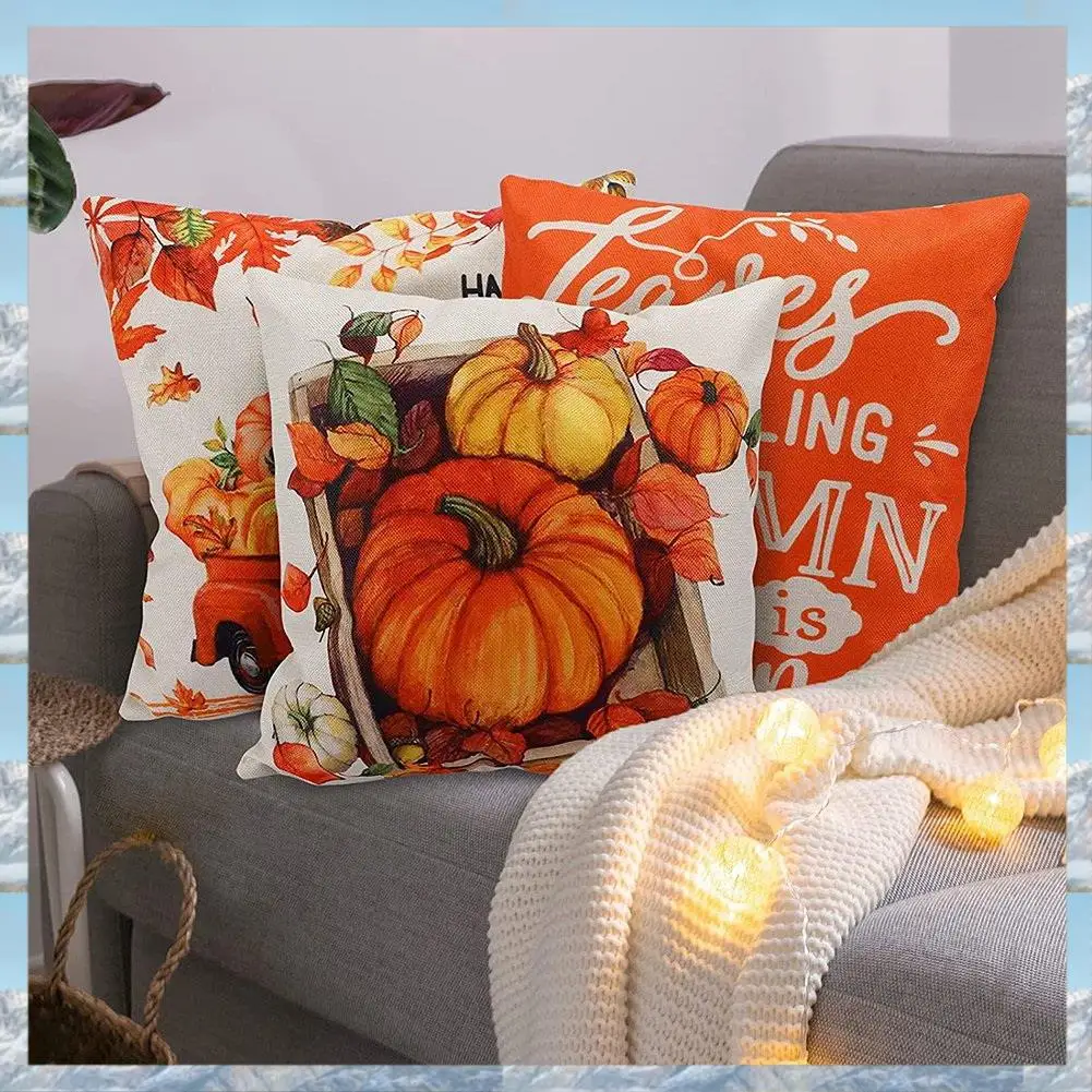 Sarung Bantal Gaya Terbaru 2025 Ukuran 18X18 Set Isi 4, Sarung Bantal Hias Luar Ruangan, Dekorasi Thanksgiving Gaya Farmhouse Untuk Dekorasi Rumah