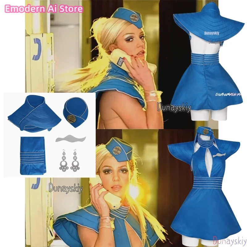Fantasia Britney Cosplay Spears Slave 4 U, Vestido de Aeromoça para Performance Feminina, Novo 2026 DUNAYSKIY@@