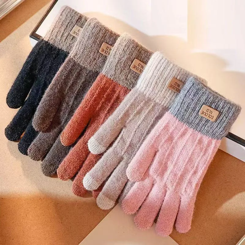 Gloves for Women Knitted Thermal Thickened Touchscreen Gloves Windproof Cold-Proof for Outdoor Cycling Adults