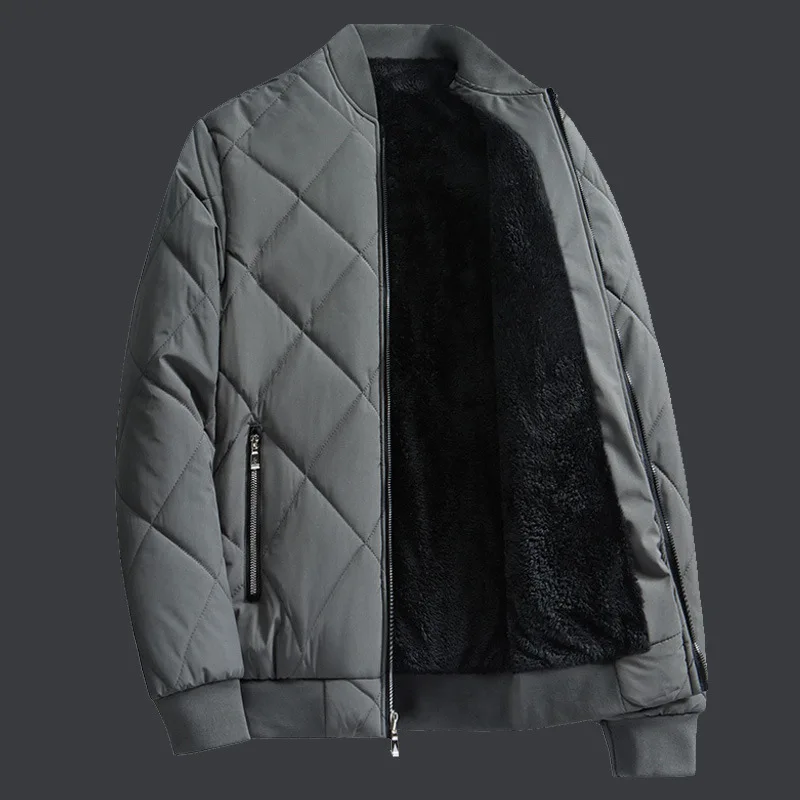 

Зимняя хлопковая куртка для мужчин, рабочая одежда с бейсбольным воротником, флисовая подкладка, серое новое зимнее хлопковое пальто