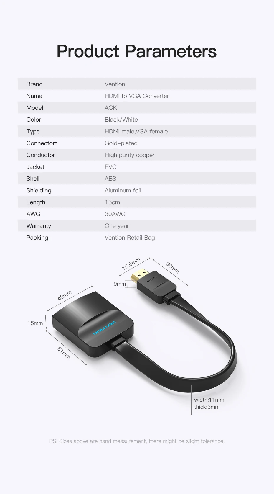 Vention HDMI zu VGA Adapter 1080P HD Stecker auf VGA Buchse Konverter mit 3,5 Jack Audio Kabel für Xbox PS4 PC Laptop Projektor – Detail 16