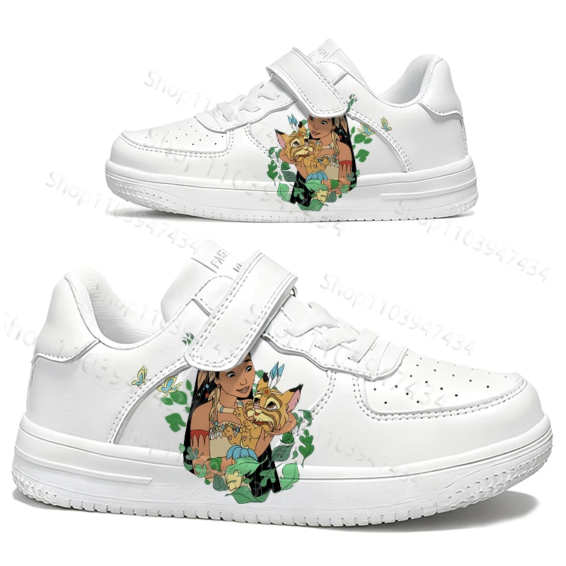 

Pocahontas Fashion Parent Child Shoes Woman Kawaii Series Cartoon Lace Up White Girls Board Shoes Kids Gift Size 28-40